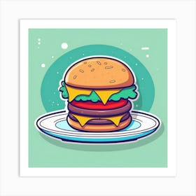 Cartoon Hamburger On A Plate 4 Art Print