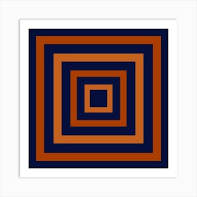 Squares in Squares Navy Blue and Orange Art Print