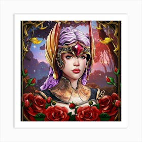 Girl With Roses Art Print