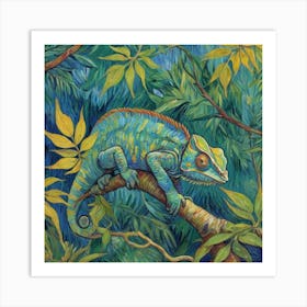 The Art of Camouflage: Chameleon in the Forest Art Print