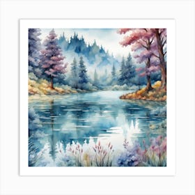 Watercolor Of A Lake Art Print