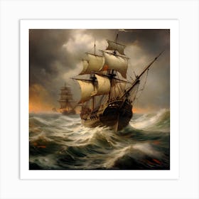 Sailing Ship In Rough Seas Art Print