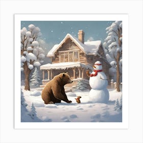 Bear And Snowman Art Print