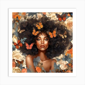 Afro Girl With Butterflies 1 Art Print