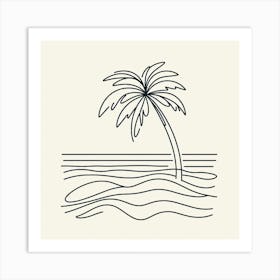 Wavy Lines and Warm Colors: An Impressionist Art Print of a Palm Tree on a Beach Art Print