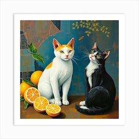 Cats And Oranges Art Print