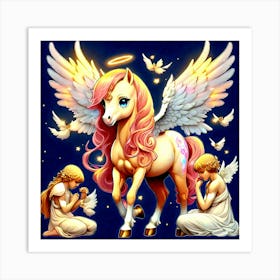 Beautiful angels and pony Art Print