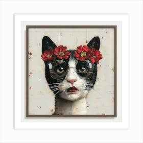 Cat With Flowers 1 Art Print