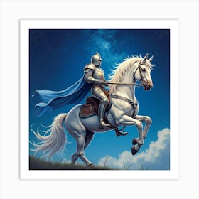 Elegant Knight With Watercolor Enchanting Night Sky 1 Art Print