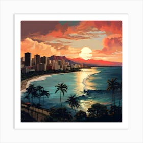 Sunset In Honolulu Art Print