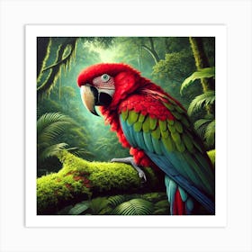 Red Parrot In The Jungle Art Print