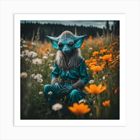 Yoda in flowers field Art Print