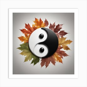 Autumn Leaves And Yin Yang Symbol Art Print