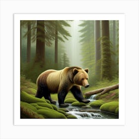 Giant Grizzly Bear In The Forest Art Print