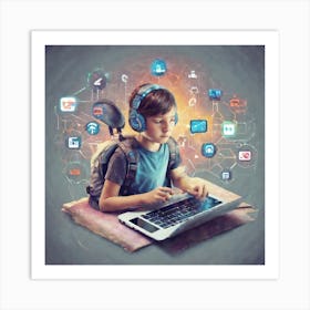 Young Boy Using A Laptop 4 Art Print