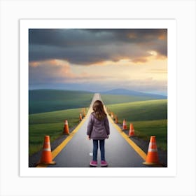 Little Girl Standing On The Road Art Print