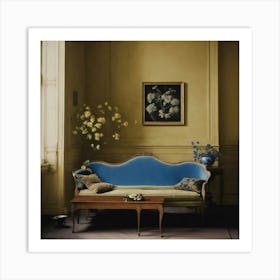 Blue Sofa In A Yellow Room 1 Art Print