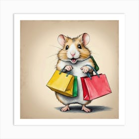 Hamster With Shopping Bags 3 Art Print