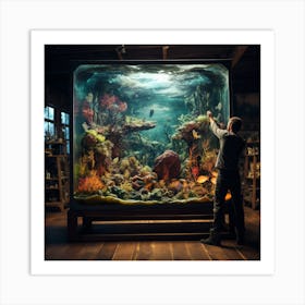 Man Looking At An Aquarium 1 Art Print