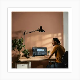 A Photo Of A Person Sitting At A Desk With A Compu (3) Art Print