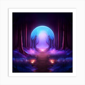 Dark Forest With A Glowing Moon Art Print
