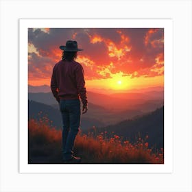 Michael Jackson Under A Watercolor Sunset Over Rolling Hills 1 Art Print