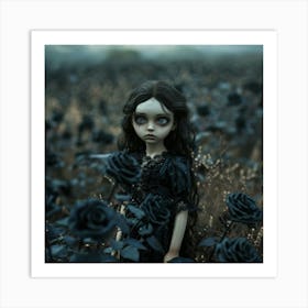 Creepy Doll Girl in Field Art Print