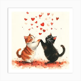 Dancing Cats Under Falling Heart 7 Art Print