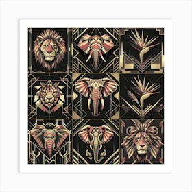 Deco Lions Art Print