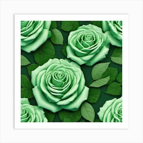 Green Roses On Green Background Art Print