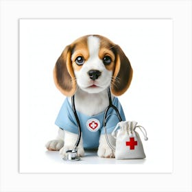 Beagle Dog With Stethoscope~Reimagined Art Print