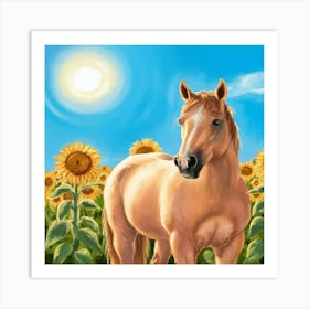 Horse In Sunflower Field 16 Art Print