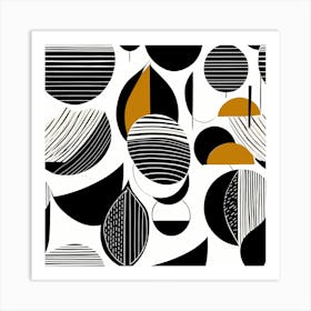 Retro Inspired Linocut Abstract Shapes Black And gold Minimal, 1126 Art Print