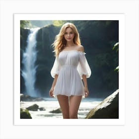 Beautiful Woman In A White Dress 1 Art Print