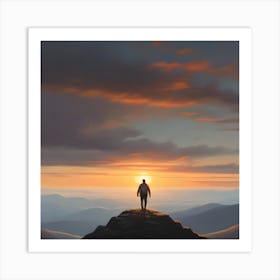 Man Standing On Top Of Mountain Art Print