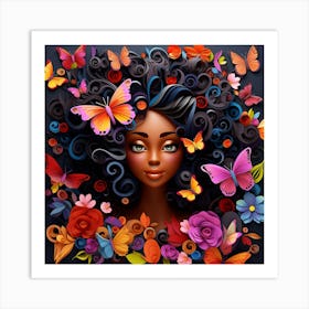 Black Girl With Flowers And Butterflies 4 Art Print