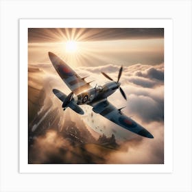 Reach for The Sky - 1/4 (Supermarine Spitfire fighter WW2 sky battle Dunkirk Ace pilot world war 2 clouds combat Airforce Battle of Britain RAF) Art Print