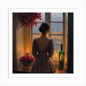 Woman Looking Out A Window Art Print