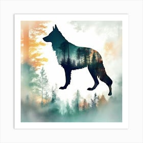 Silhouette of wolf 1 Art Print