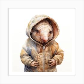 Watercolour Cartoon Armadillo In A Hoodie Art Print