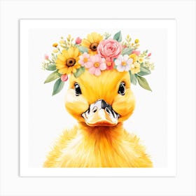 Floral Baby Duck Nursery Illustration (13) Art Print