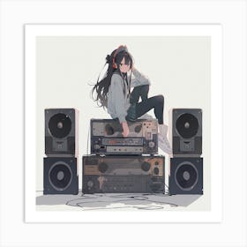 Anime Girl Sitting On Speakers Art Print