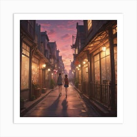 Two Girls Walking Down A Street Art Print