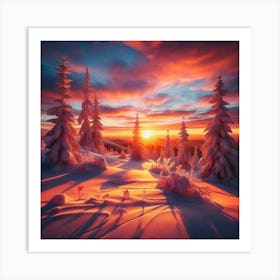 Sunset In The Snow 1 Art Print