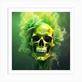 Skull With Smoke Rose Art Print