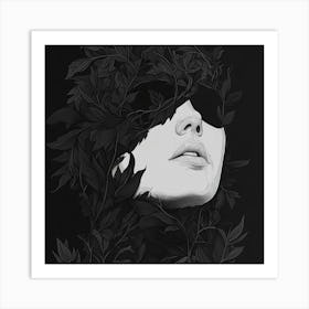 Portrait Of A Woman With Leaves 1 Art Print