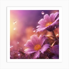 Water Drops On Purple Flowers Art Print