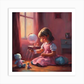 Little Girl With Teddy Bear Art Print