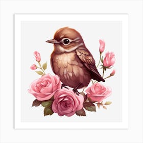 Bird With Roses 5 Art Print