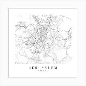 Jerusalem Israel Street Map Minimal Square Art Print